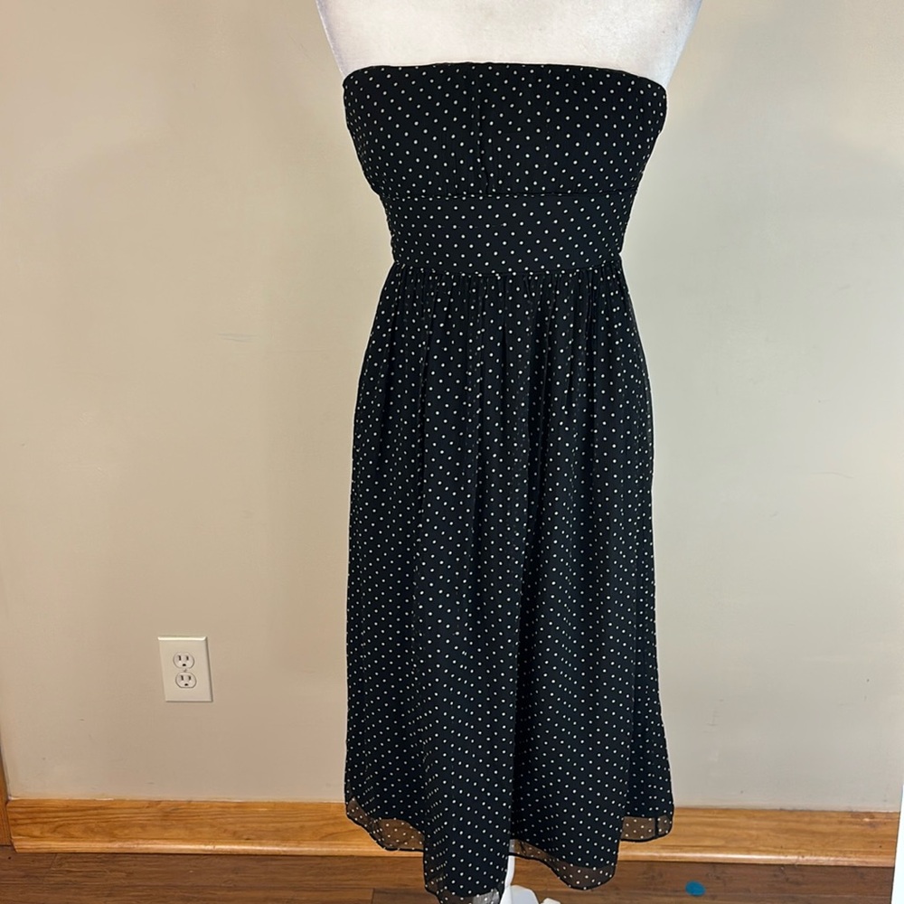 J Crew Black and White Polkadot Silk  Strapless Dress Size 4